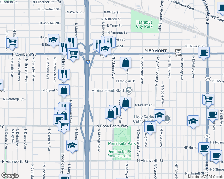 map of restaurants, bars, coffee shops, grocery stores, and more near in Portland
