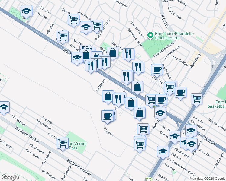 map of restaurants, bars, coffee shops, grocery stores, and more near in Montreal