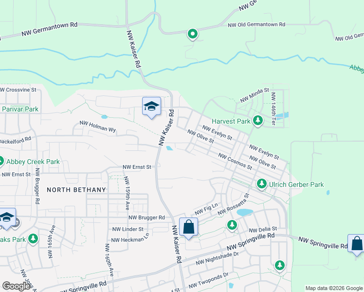 map of restaurants, bars, coffee shops, grocery stores, and more near 15409 NorthWest Orchid Street in Portland