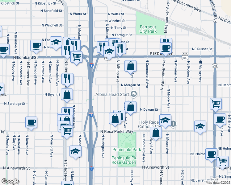 map of restaurants, bars, coffee shops, grocery stores, and more near in Portland