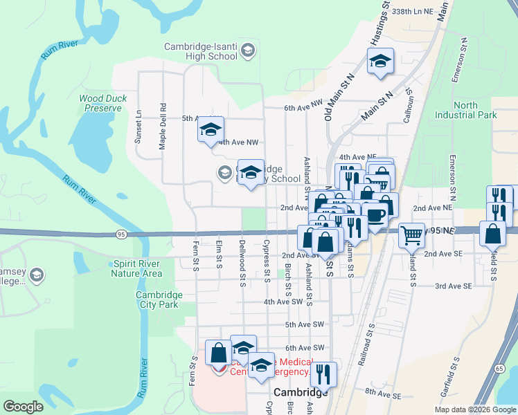map of restaurants, bars, coffee shops, grocery stores, and more near 428 2nd Avenue Northwest in Cambridge