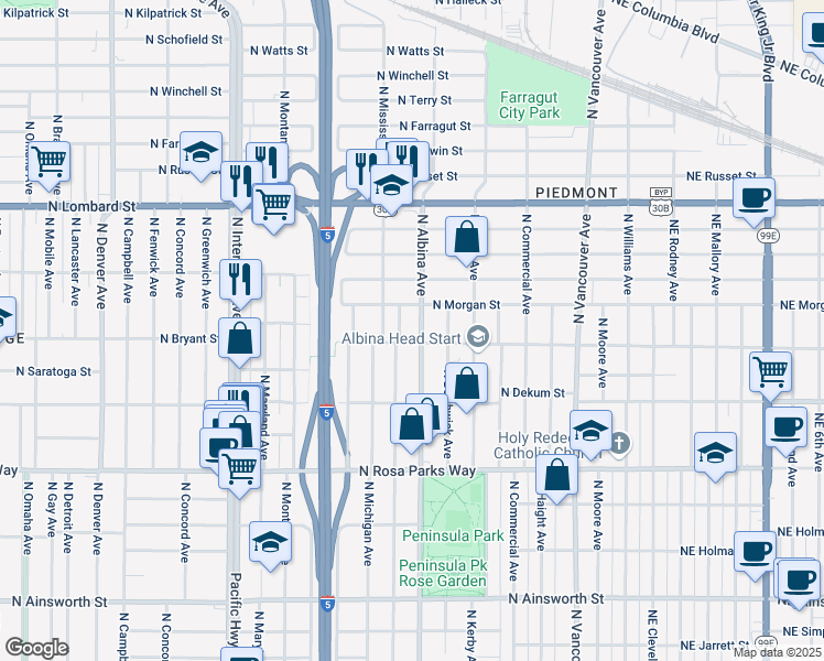 map of restaurants, bars, coffee shops, grocery stores, and more near in Portland