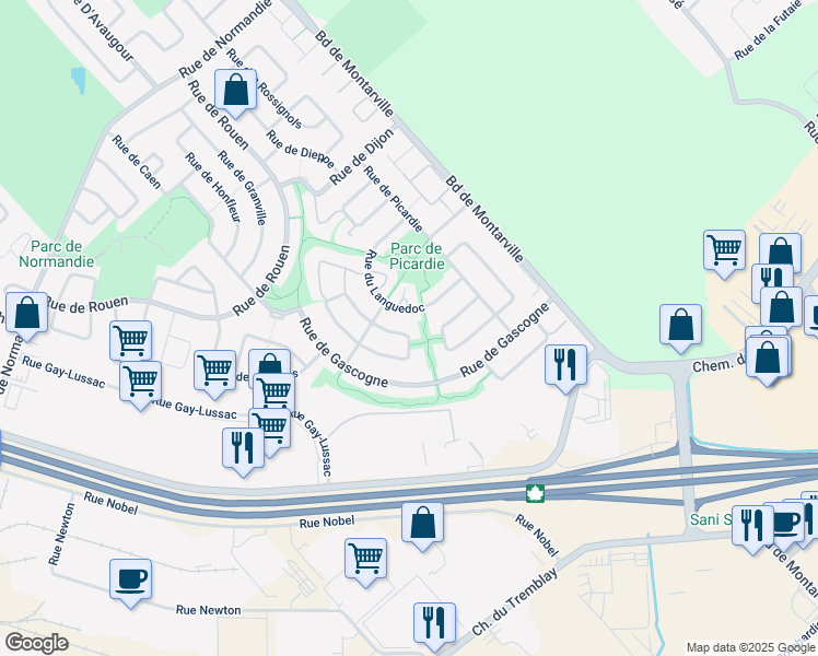 map of restaurants, bars, coffee shops, grocery stores, and more near 340 Rue d'Alsace in Boucherville