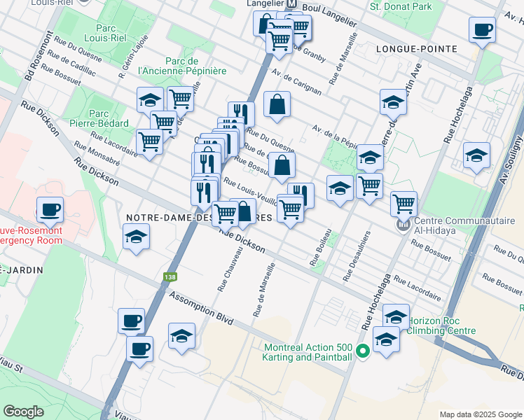 map of restaurants, bars, coffee shops, grocery stores, and more near 3133 Rue Lacordaire in Montréal
