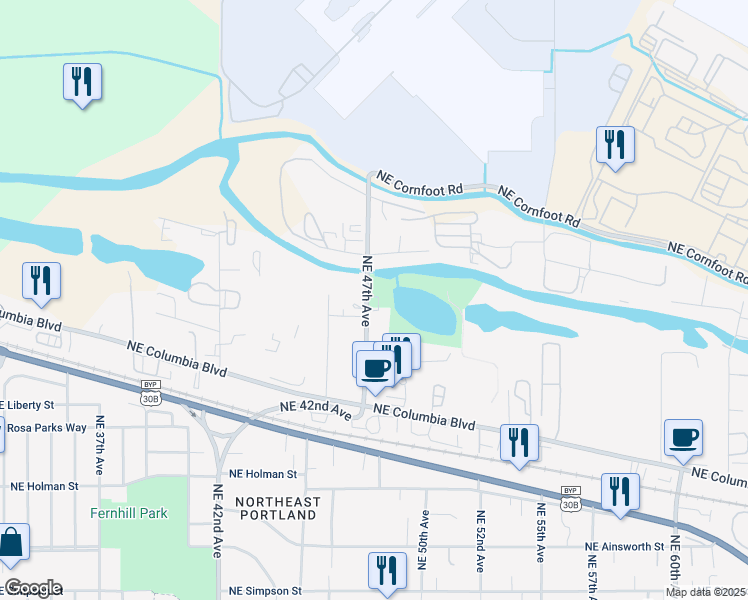 map of restaurants, bars, coffee shops, grocery stores, and more near 7040 Northeast 47th Avenue in Portland