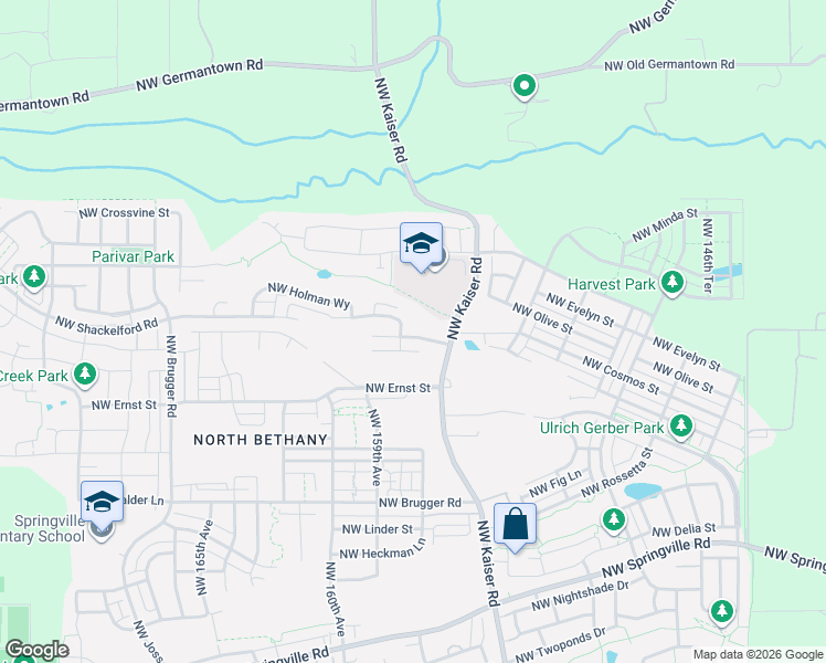 map of restaurants, bars, coffee shops, grocery stores, and more near 7775 Northwest Kaiser Road in Portland
