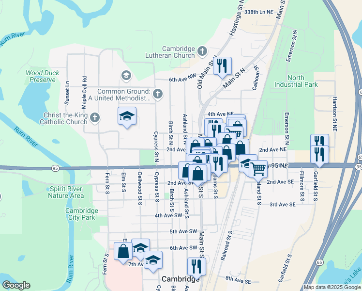 map of restaurants, bars, coffee shops, grocery stores, and more near 213 Ashland Street North in Cambridge