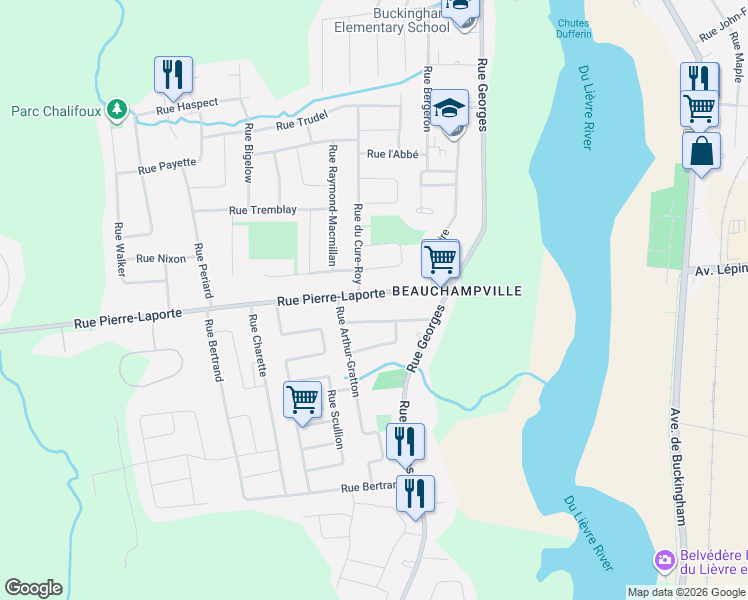 map of restaurants, bars, coffee shops, grocery stores, and more near 150 Rue Pierre-Laporte in Gatineau