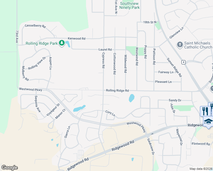 map of restaurants, bars, coffee shops, grocery stores, and more near 1232 Cypress Road in St. Cloud