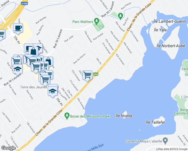 map of restaurants, bars, coffee shops, grocery stores, and more near 320 Chemin de la Grande-Côte in Saint-Eustache