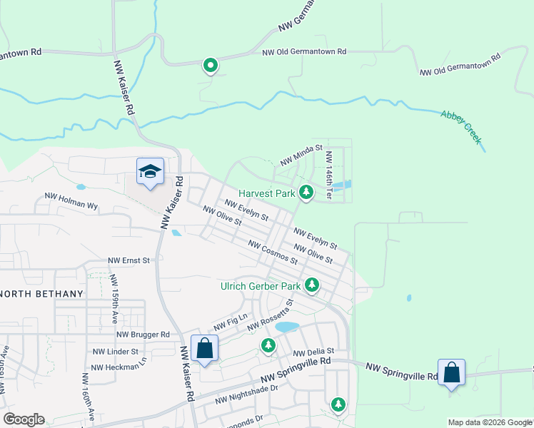 map of restaurants, bars, coffee shops, grocery stores, and more near 15137 Northwest Evelyn Street in Portland