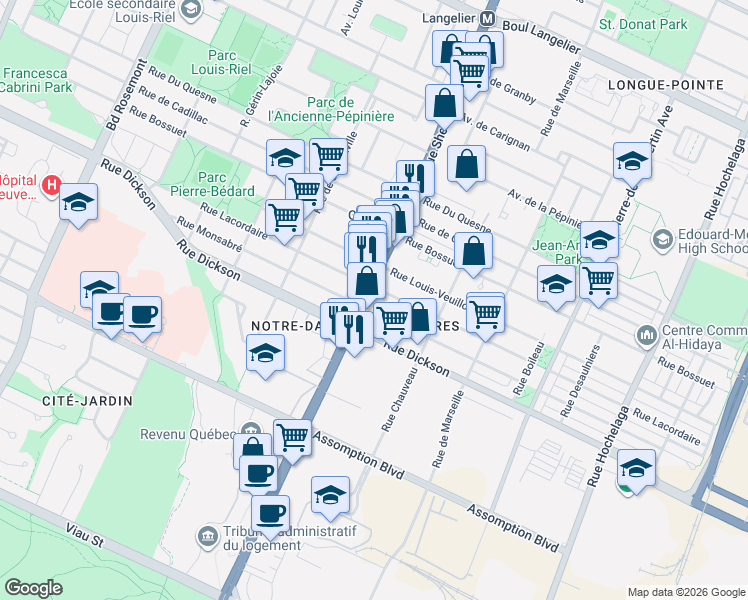 map of restaurants, bars, coffee shops, grocery stores, and more near 5780 Rue Sherbrooke Est in Montréal