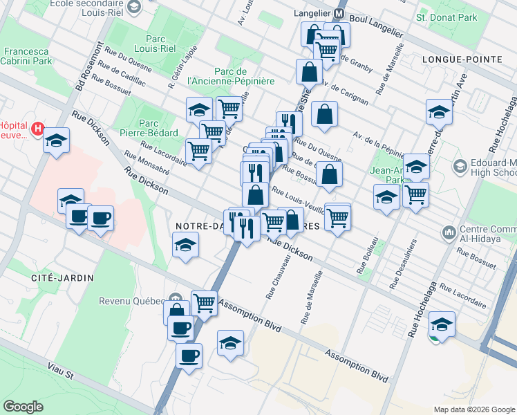 map of restaurants, bars, coffee shops, grocery stores, and more near 5780 Rue Sherbrooke Est in Montréal