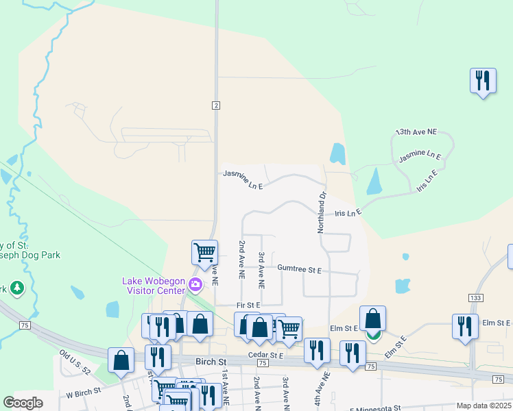 map of restaurants, bars, coffee shops, grocery stores, and more near 201 Iris Lane East in Saint Joseph