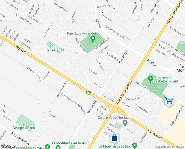 map of restaurants, bars, coffee shops, grocery stores, and more near 4232 Rue d'Hérelle in Montréal