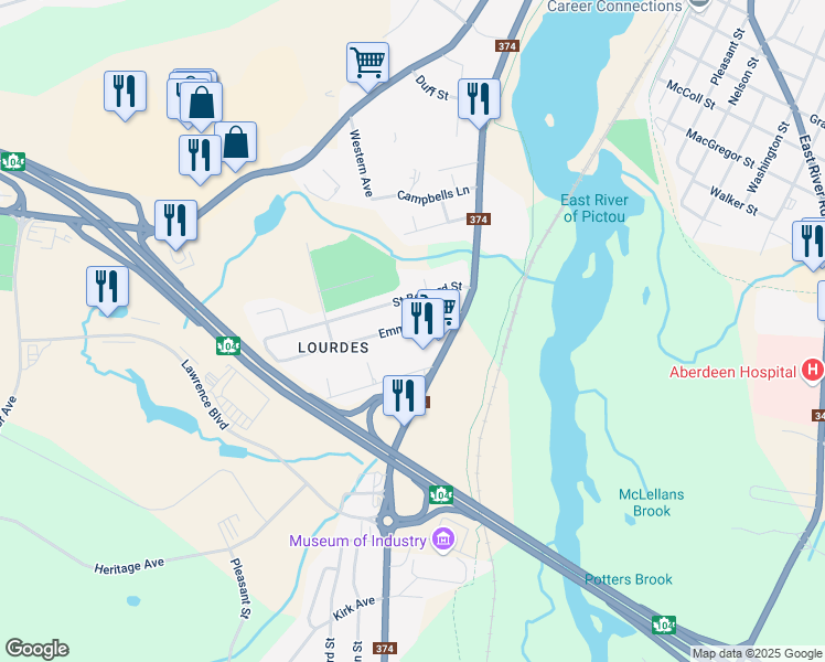 map of restaurants, bars, coffee shops, grocery stores, and more near 11 Emmanuel Street in New Glasgow