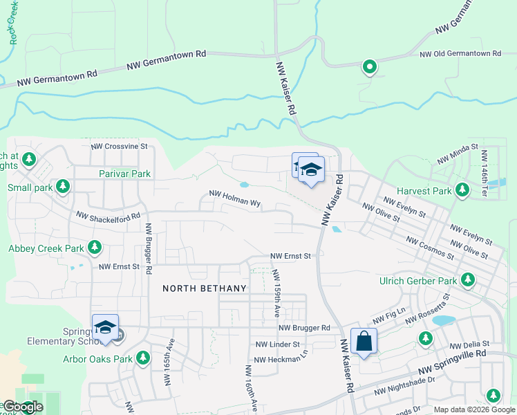map of restaurants, bars, coffee shops, grocery stores, and more near 16012 Northwest Holman Way in Portland