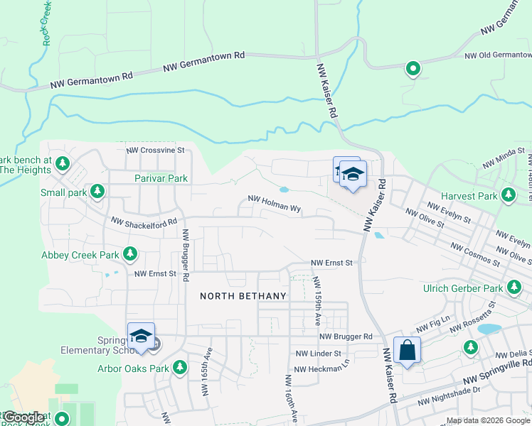 map of restaurants, bars, coffee shops, grocery stores, and more near 16174 Northwest Newberry Lane in Portland