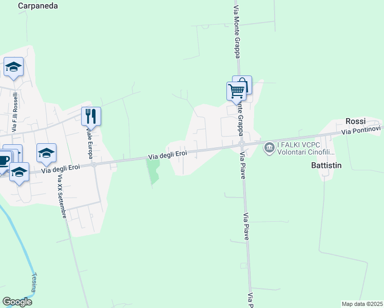 map of restaurants, bars, coffee shops, grocery stores, and more near 88 Via degli Eroi in Quinto Vicentino
