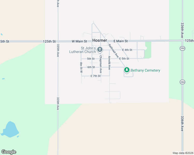 map of restaurants, bars, coffee shops, grocery stores, and more near 109 East 7th Street in Hosmer