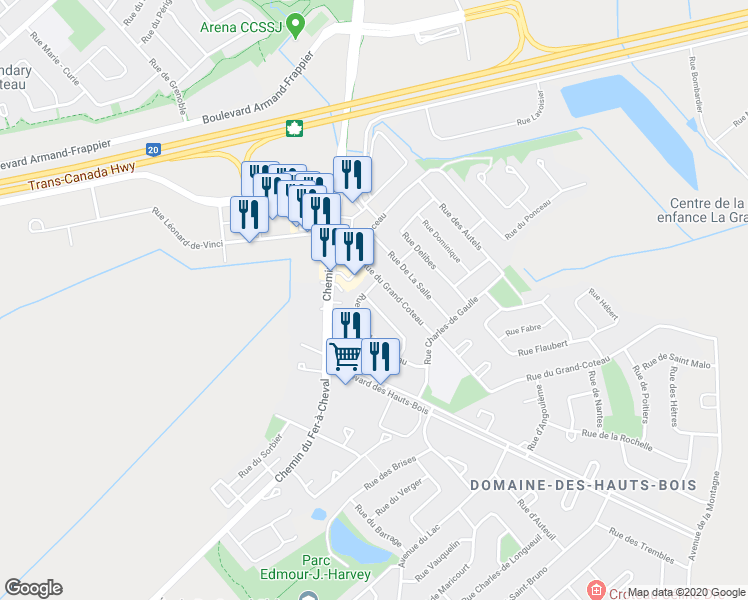 map of restaurants, bars, coffee shops, grocery stores, and more near 400 Rue du Docteur-Jodoin in Sainte-Julie