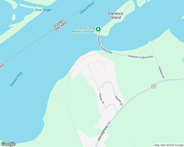 map of restaurants, bars, coffee shops, grocery stores, and more near 153 Adrien Street in Clarence-Rockland