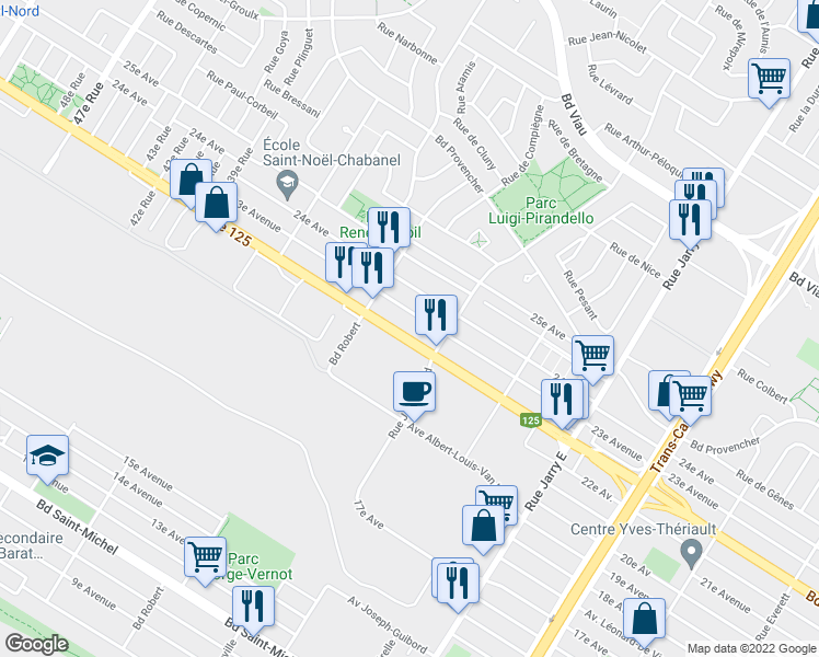 map of restaurants, bars, coffee shops, grocery stores, and more near 8441 Boulevard Pie-IX in Montréal