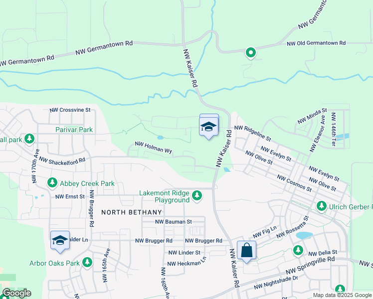 map of restaurants, bars, coffee shops, grocery stores, and more near 7325 Northwest Kaiser Road in Portland