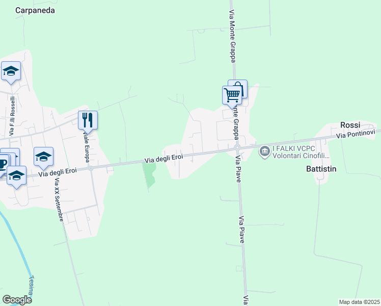 map of restaurants, bars, coffee shops, grocery stores, and more near 88 Via degli Eroi in Quinto Vicentino