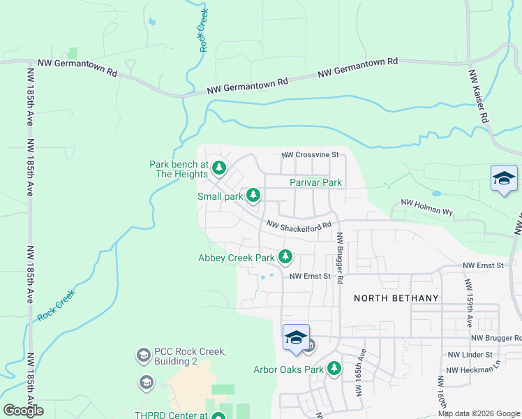 map of restaurants, bars, coffee shops, grocery stores, and more near 16954 Northwest Madrone Street in Portland