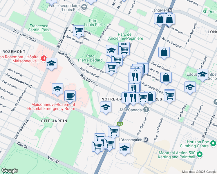 map of restaurants, bars, coffee shops, grocery stores, and more near 5015 Rue Dickson in Montrã©Al
