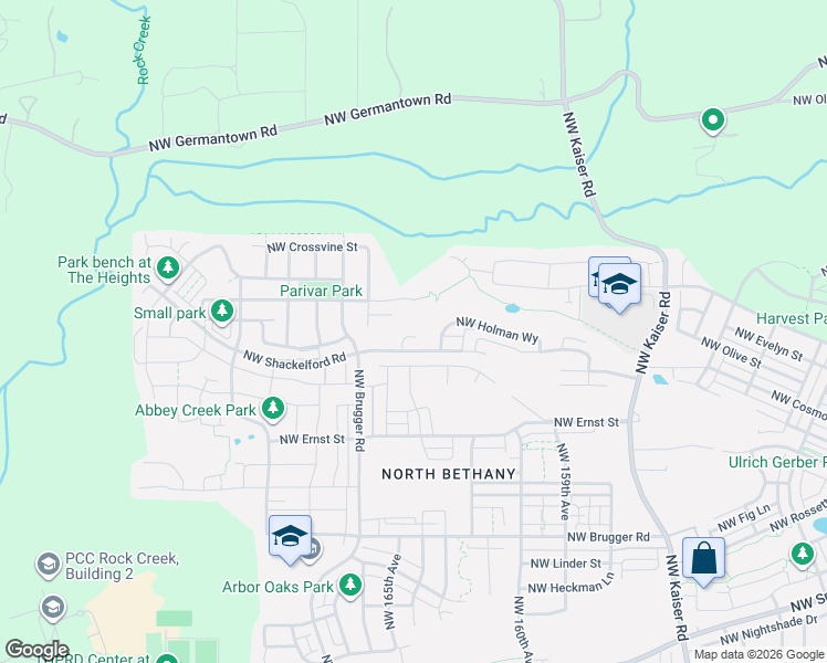 map of restaurants, bars, coffee shops, grocery stores, and more near 16499 Northwest Blair Lane in Portland