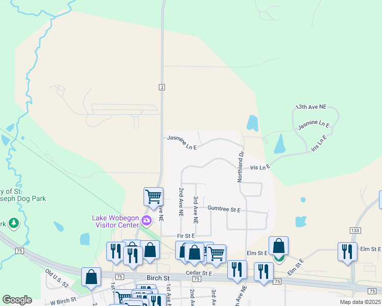 map of restaurants, bars, coffee shops, grocery stores, and more near 201 Iris Lane East in Saint Joseph