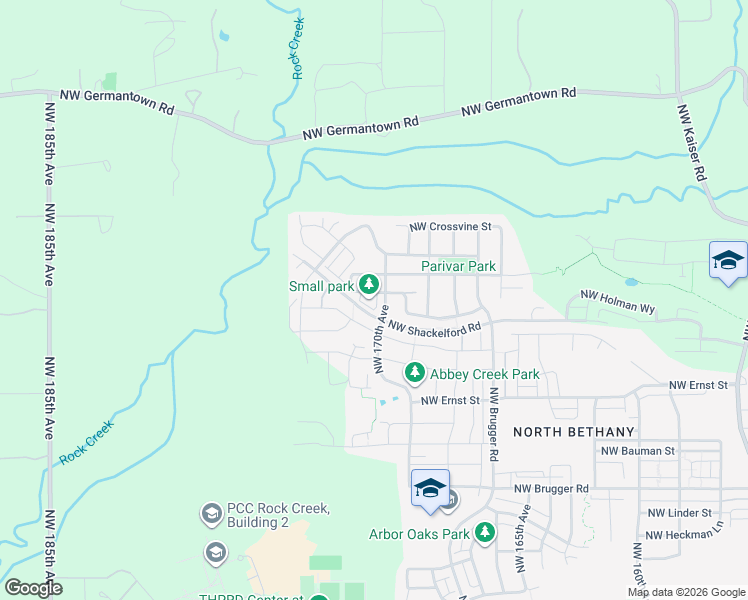 map of restaurants, bars, coffee shops, grocery stores, and more near 16954 Northwest Madrone Street in Portland