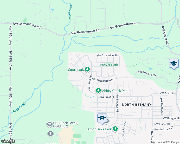 map of restaurants, bars, coffee shops, grocery stores, and more near 16954 Northwest Madrone Street in Portland