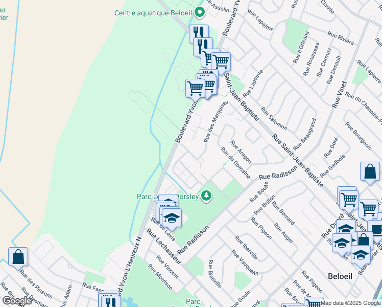 map of restaurants, bars, coffee shops, grocery stores, and more near 791 Rue des Châteaux in Beloeil