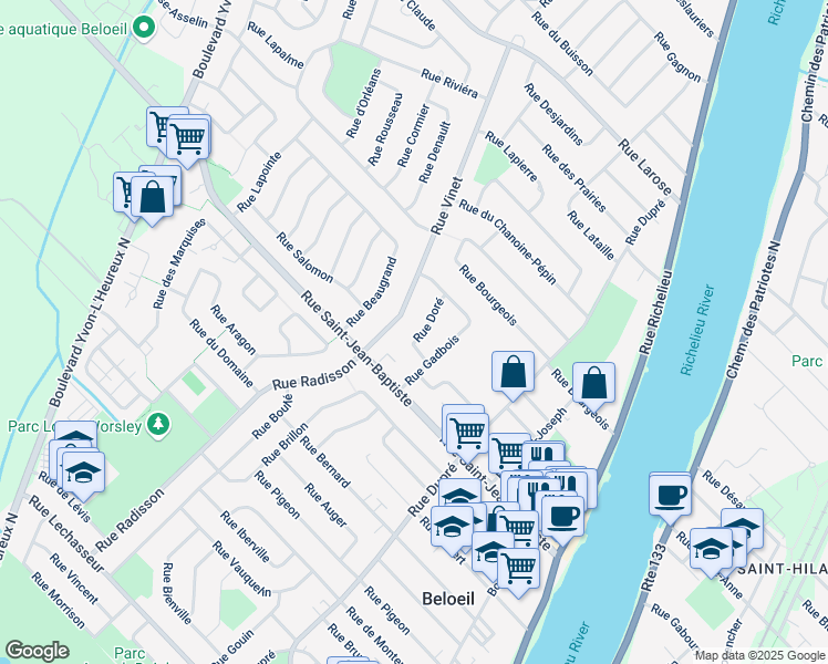 map of restaurants, bars, coffee shops, grocery stores, and more near 984 Rue Doré in Beloeil