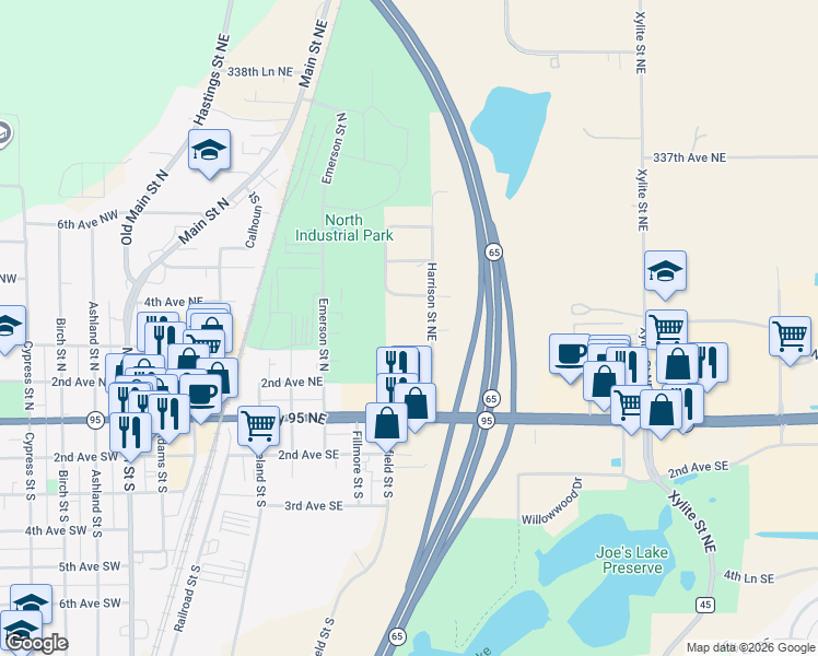 map of restaurants, bars, coffee shops, grocery stores, and more near 2233 333rd Lane Northeast in Cambridge