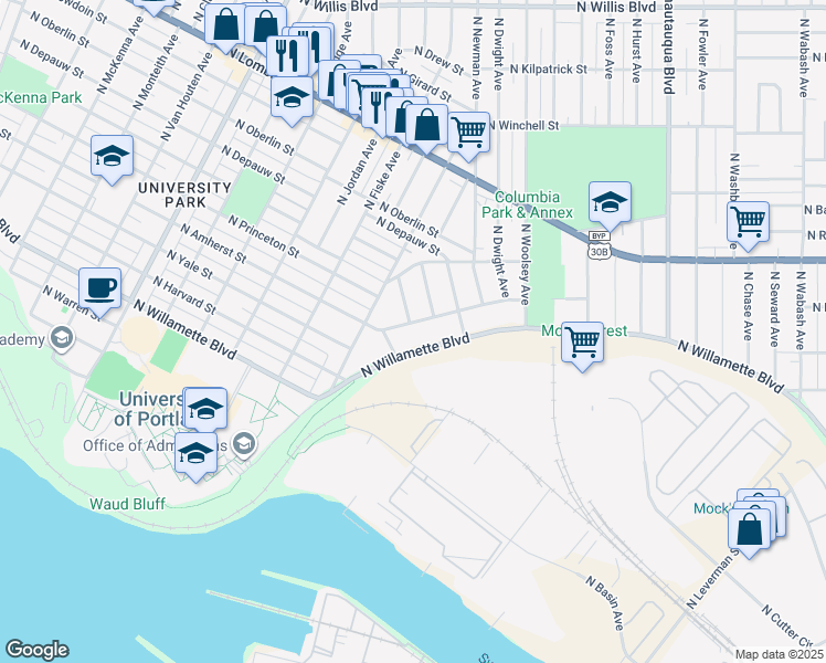 map of restaurants, bars, coffee shops, grocery stores, and more near in Portland