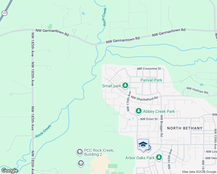 map of restaurants, bars, coffee shops, grocery stores, and more near 17372 Northwest Viola Street in Portland