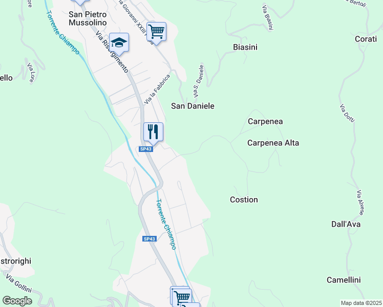 map of restaurants, bars, coffee shops, grocery stores, and more near 22 Via Zoccolari in Chiampo