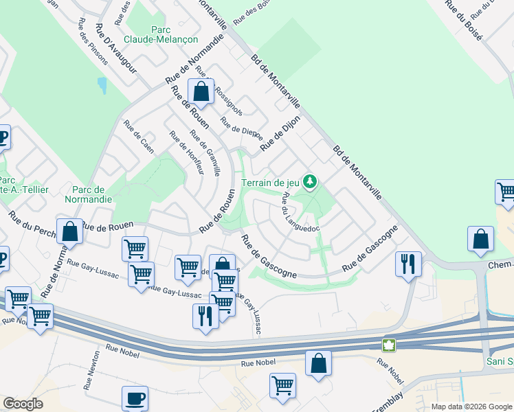 map of restaurants, bars, coffee shops, grocery stores, and more near 264 Rue de Champagne in Boucherville