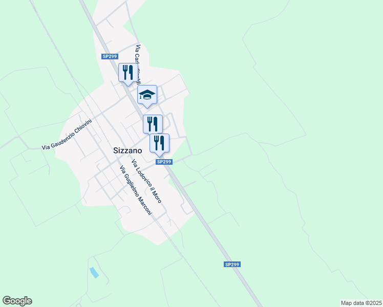 map of restaurants, bars, coffee shops, grocery stores, and more near 17 Via Giuppini in Sizzano