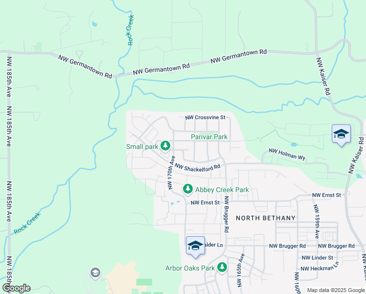 map of restaurants, bars, coffee shops, grocery stores, and more near 16994 Northwest Catalpa Street in Portland