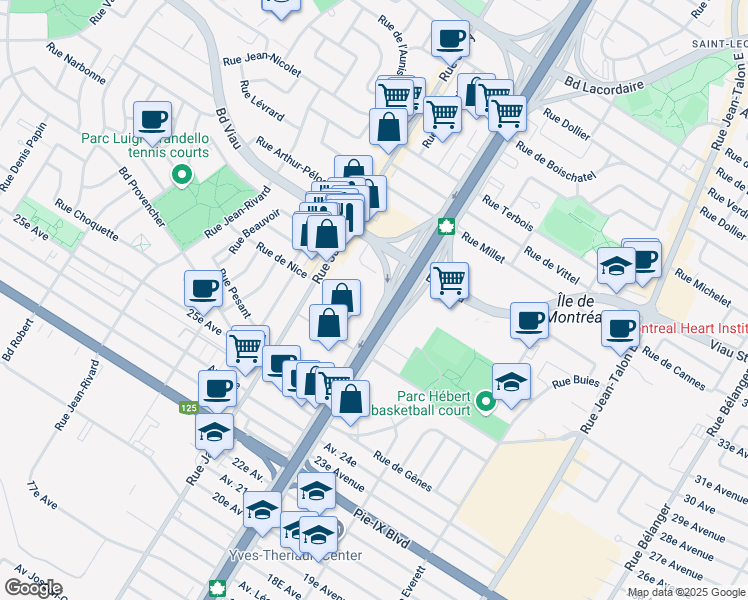 map of restaurants, bars, coffee shops, grocery stores, and more near in Montreal