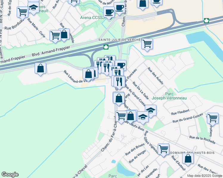 map of restaurants, bars, coffee shops, grocery stores, and more near 1935 Chemin du Fer-à-Cheval in Sainte-Julie