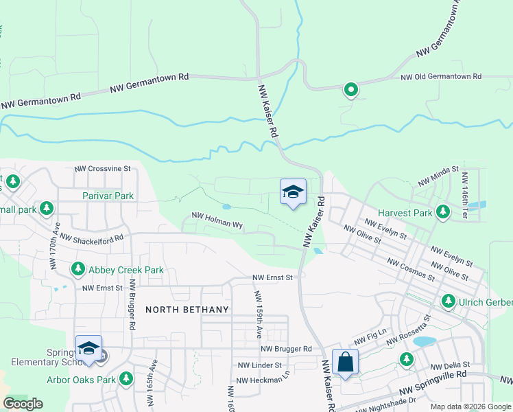 map of restaurants, bars, coffee shops, grocery stores, and more near 7805 Northwest Kaiser Road in Portland