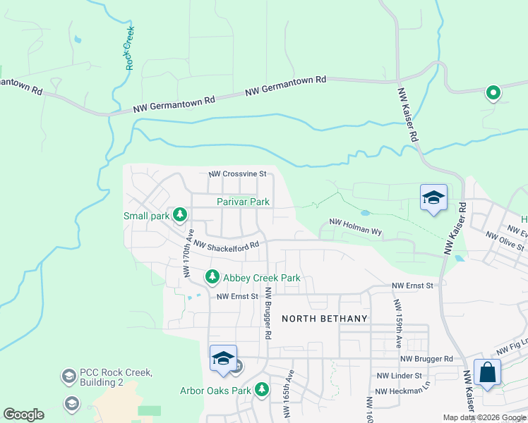 map of restaurants, bars, coffee shops, grocery stores, and more near 16775 Northwest Brugger Road in Portland