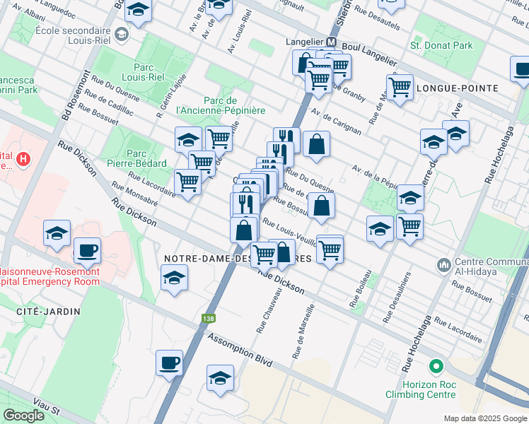 map of restaurants, bars, coffee shops, grocery stores, and more near 5870 Rue Sherbrooke Est in Montréal