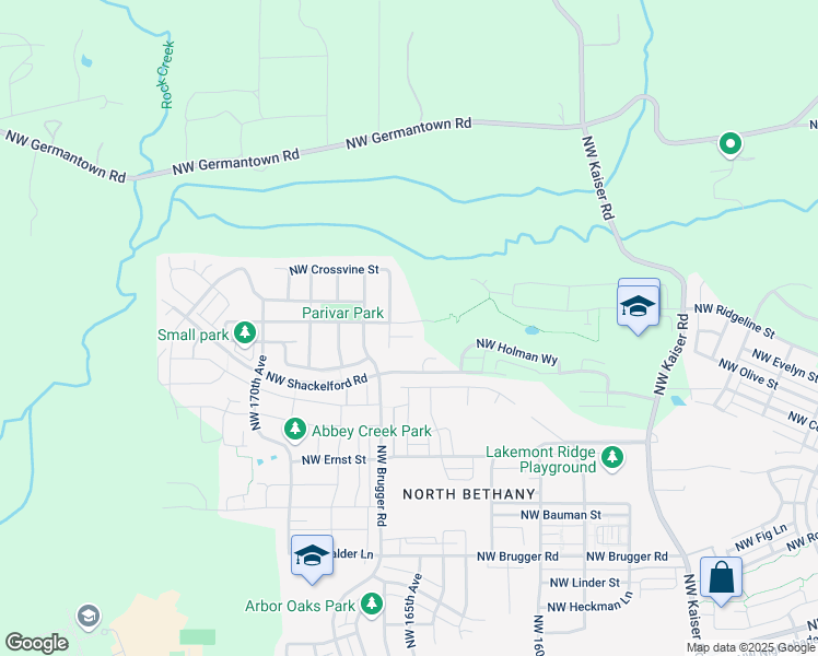 map of restaurants, bars, coffee shops, grocery stores, and more near 16584 Northwest Trillium Street in Portland